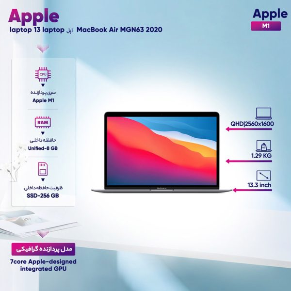 لپ تاپ 13.3 اینچی اپل مدل MacBook Air MGN63 2020 LLA